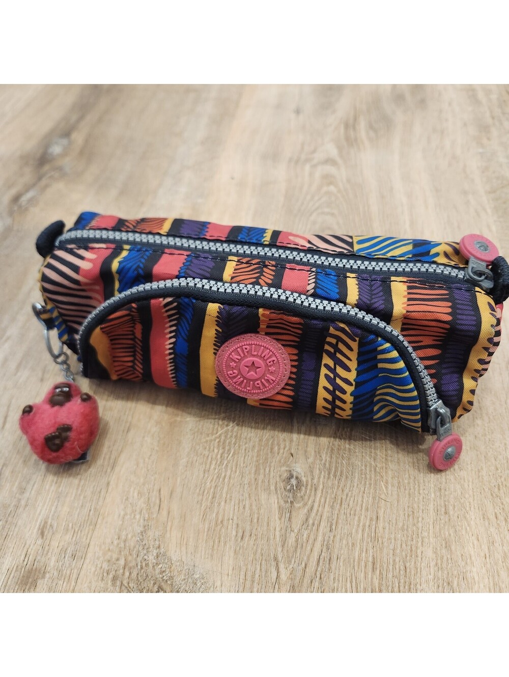 Kipling Cute Pencil Case / Cosmetic Bag Neon Marker Colorful Monkey Keychain